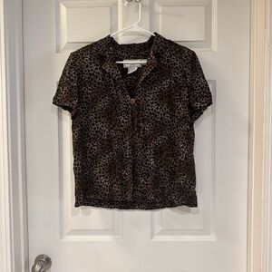 Karin Stevens Brown Leopard Button-Down Shirt
